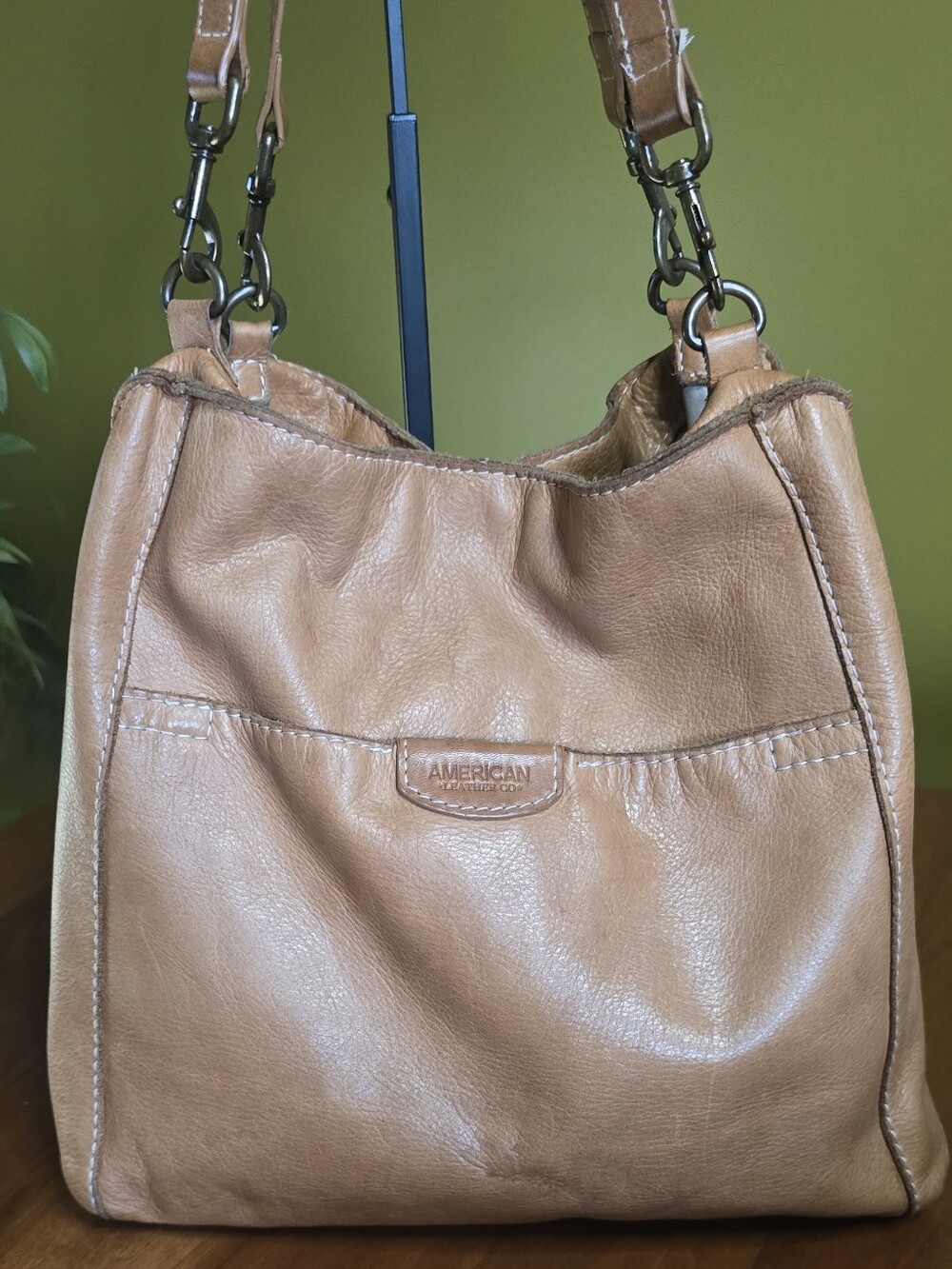 American Leather Company Tan Austin Triple Entry Bucket Bag